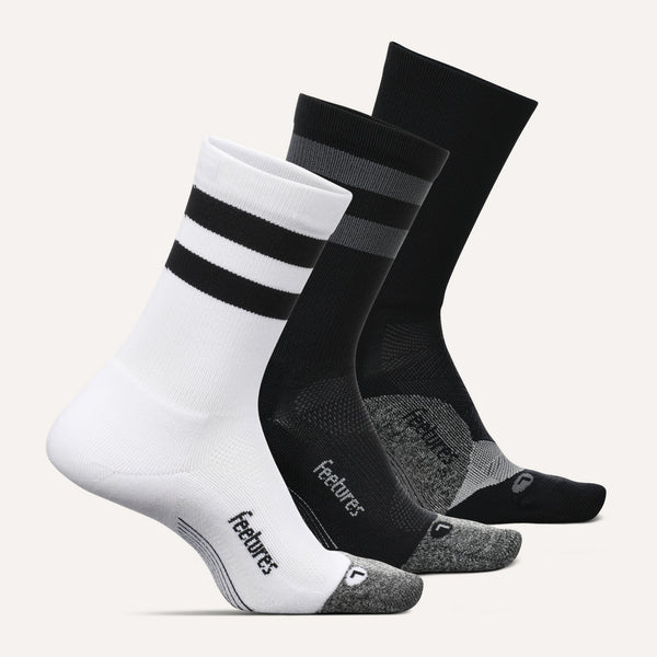 Elite Light Cushion Mini Crew - 3 Pack - White Black Stripe Mix