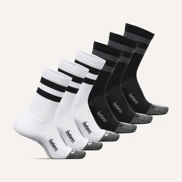 Elite Light Cushion Mini Crew - 6 Pack - White Black Stripe Mix