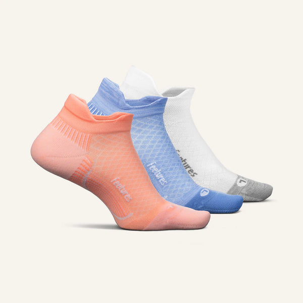 Plantar Fasciitis Relief Sock Light Cushion No Show Tab - 3 Pack - Blue Peach Mix